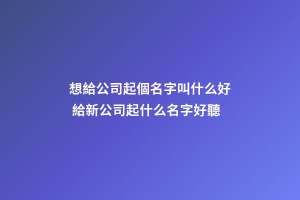 想給公司起個名字叫什么好 給新公司起什么名字好聽